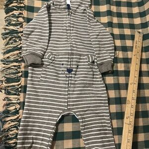 Carter's Striped Gray and White Hooded Bodysuit